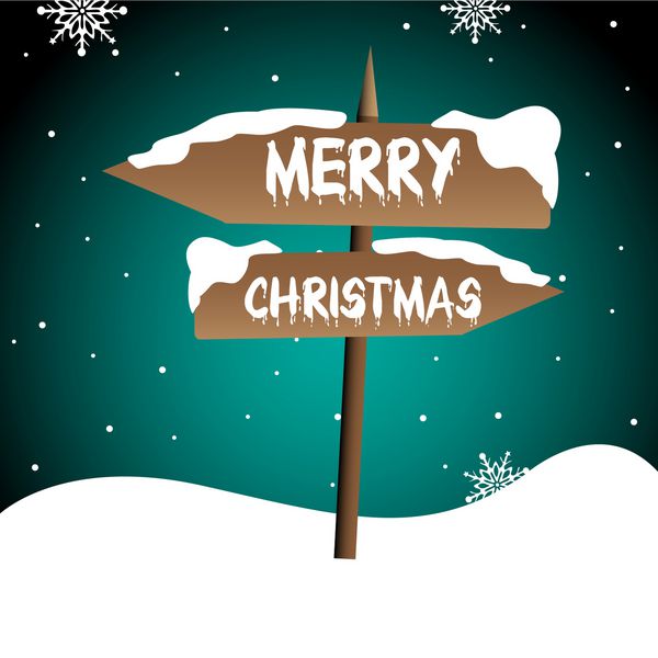 طرح رنگارنگ انتزاعی با اشاره گر چوبی که روی آن نوشته شده کریسمس مبارک کاشته شده در برف