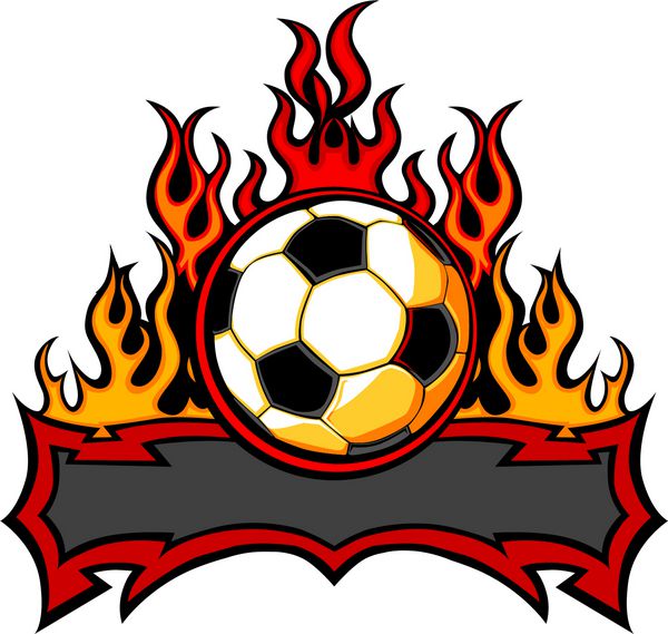 قالب تصویر وکتور توپ فوتبال گرافیکی با شعله های آتش