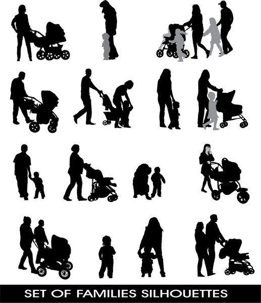 مجموعه ای از شبح خانواده ها والدین و فرزندان جدا شده بر روی سفید