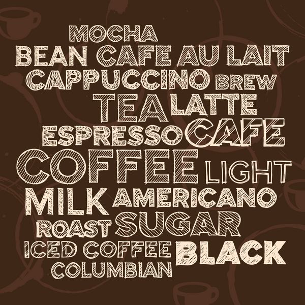 حروف متنی با دست کشیده از اصطلاحات قهوه و کافه