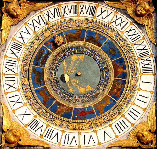 ساعت نجومی رنسانس در برشا ایتالیا 1540-50 ساعت ها فازهای ماه و زودیاک را نمایش می دهد