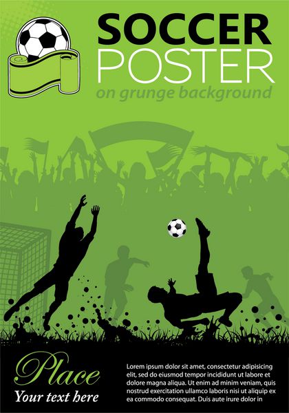پوستر فوتبال با بازیکنان و طرفداران در پس زمینه گرانج عنصر برای طراحی وکتور