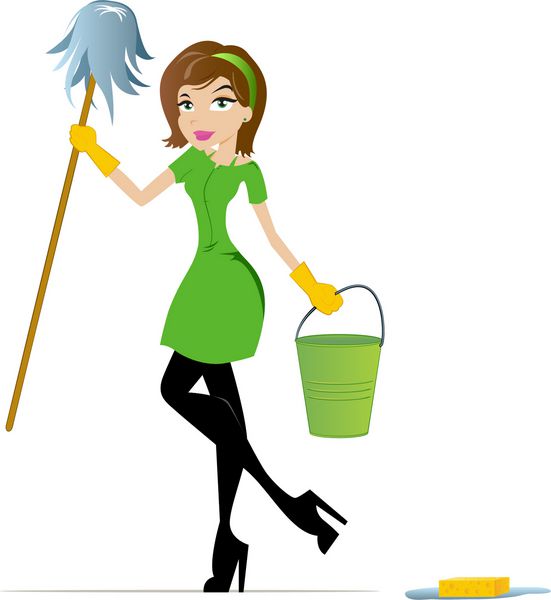نظافت زن با دستشویی و سطل