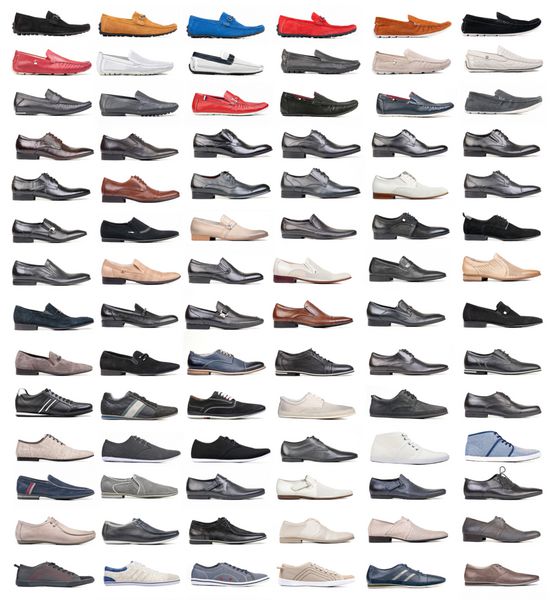 مجموعه ای از کفش های مردانه روی پس زمینه سفید