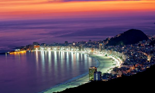 نمای شب از ساحل کوپاکابانا ریودوژانیرو برزیل