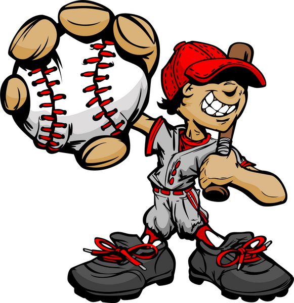 بازیکن کارتونی پسر بیسبال با وکتور خفاش و توپ