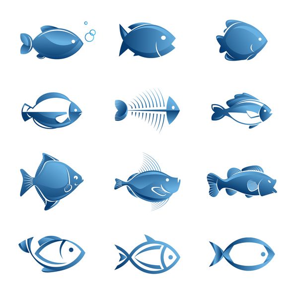 مجموعه ای از نمادهای ماهی وکتور