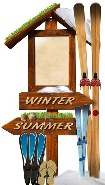 تابلوهای چوبی زمستانی تابستانی تابلوهای جهت دار چوبی - مفهوم پایان زمستان و شروع تابستان