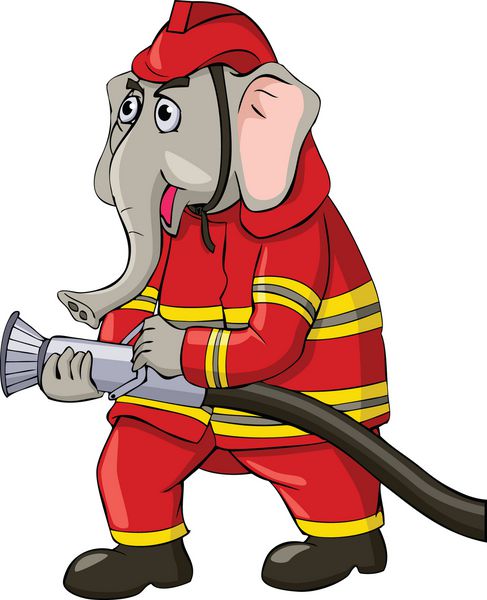 تصویر کارتونی یک فیل به عنوان یک آتش نشان