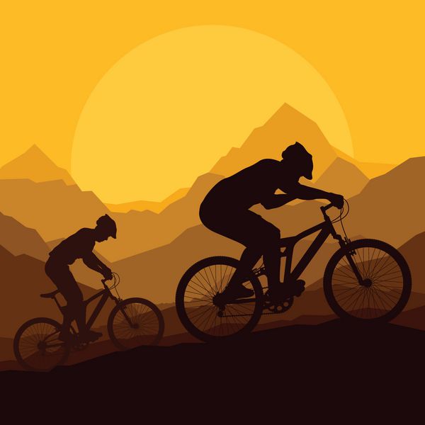 وکتور تصویر پس زمینه دوچرخه سواران کوهستان در طبیعت کوهستانی وحشی