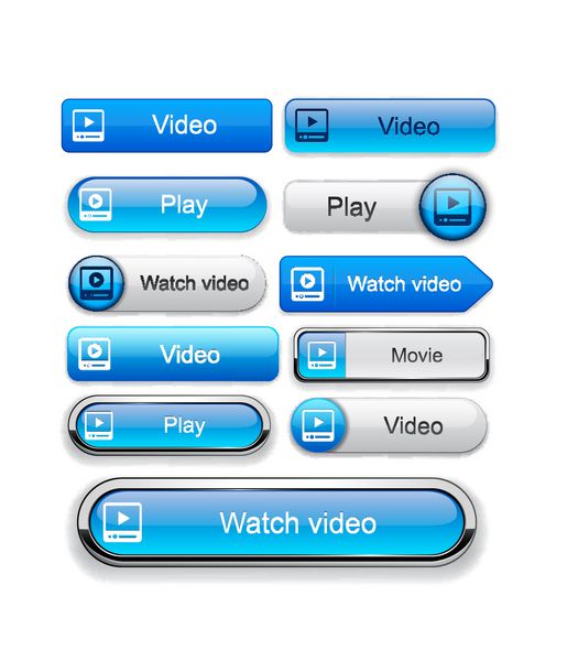 دکمه های وب آبی ویدیویی برای وب سایت یا برنامه وکتور