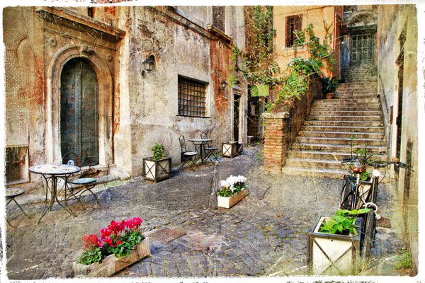 خیابان های قدیمی تصویری ایتالیا رم تصویر هنری در سبک رترو