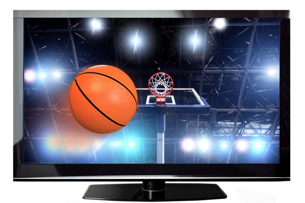 مفهوم بسکتبال در یک تلویزیون پلاسما مدرن