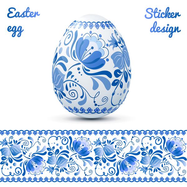 الگوی طراحی برچسب تخم مرغ عید پاک به سبک سنتی روسی gzhel