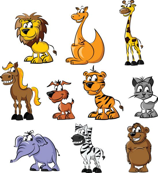 مجموعه ای از حیوانات کارتونی - وکتور