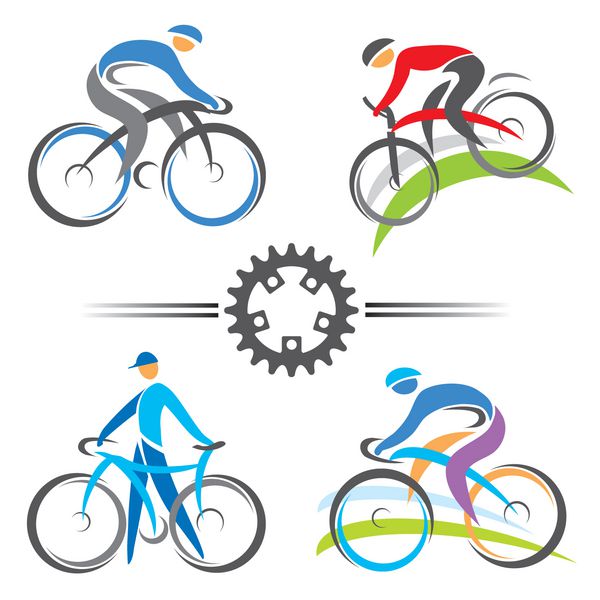 نمادهای رنگارنگ دوچرخه سواری و دوچرخه سواری در کوهستان تصاویر وکتور