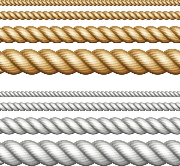 مجموعه ای از طناب های با ضخامت های مختلف جدا شده بر روی سفید وکتور