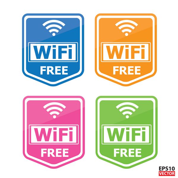 چهار نماد رنگارنگ وای فای رایگان برای استفاده تجاری یا تجاری -بردار