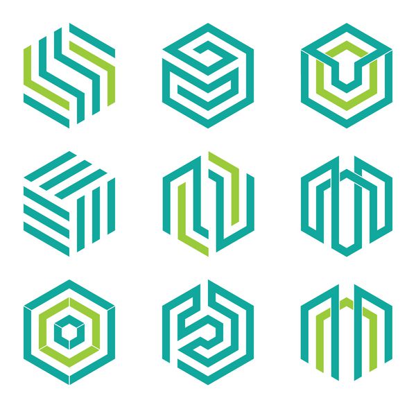 عناصر طراحی لوگو وکتور شرکت مجموعه ای از نه نماد بردار شش ضلعی انتزاعی