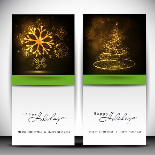 طراحی بنر سایت برای تعطیلات شاد با توپ طلایی کریسمس و درخت کریسمس مارپیچ و روبان سبز