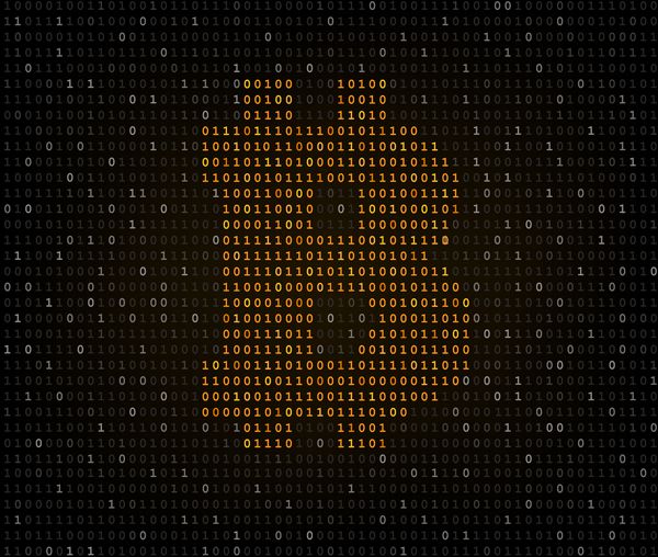 نماد ارز طلایی بیت کوین در فهرست کد باینری تاریک رمزگذاری شده است