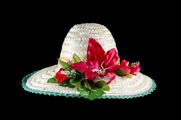 کلاه ساحلی و گل جدا شده روی مشکی با مسیر برش