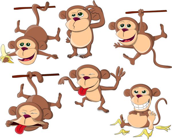 مجموعه ای از میمون های مختلف کارتونی unus