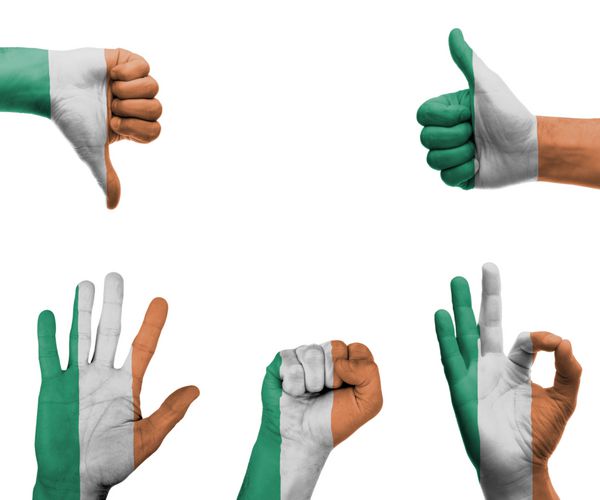 مجموعه ای از دست ها با حرکات مختلف در پرچم ایرلند پیچیده شده است