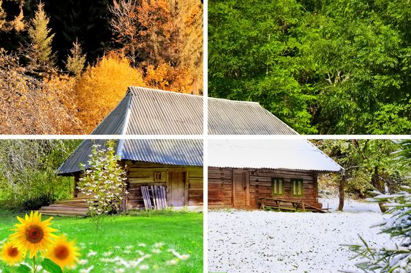 چهار فصل در یک پو خانه چوبی