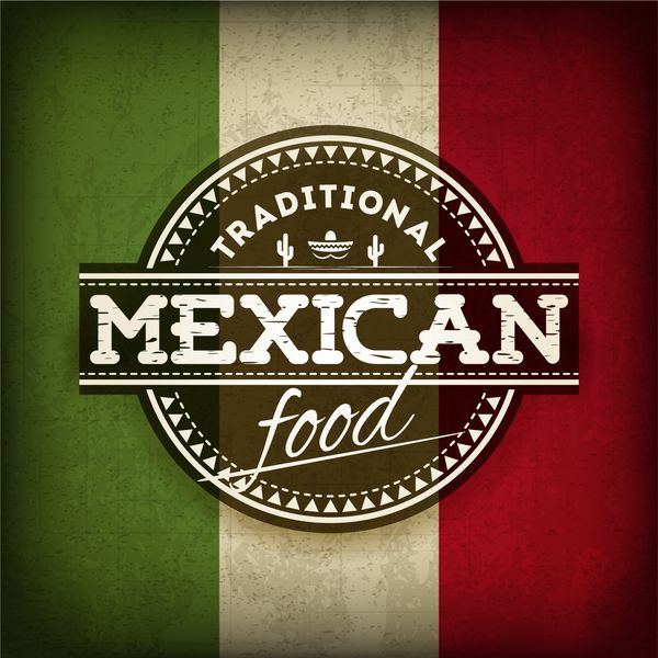 وکتور از برچسب برای غذای مکزیکی با پرچم گرانج