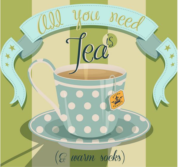 تنها چیزی که نیاز دارید پوستر چای است - پوستر سرگرم کننده الهام بخش با فنجان چای بخار پز و یک بنر بزرگ در زمینه راه راه