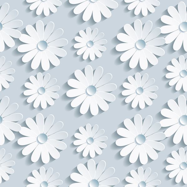 پس زمینه زیبا طرح بدون درز خاکستری با گل بابونه سه بعدی سفید کاغذ دیواری خلاقانه شیک با گل وکتور