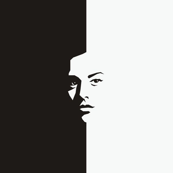 زن f - نیمه سیاه نیمه سفید - وکتور