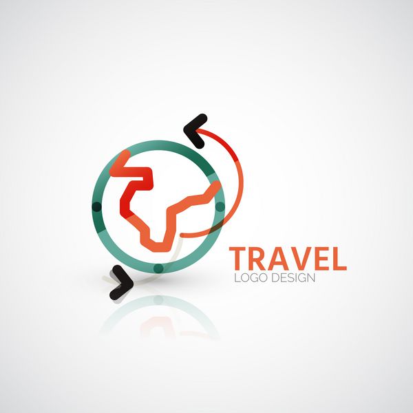 وکتور طراحی لوگو شرکت مسافرتی - کره زمین و پنجره ها-فلش ها مفهوم نماد تجاری طراحی مینیمال خط