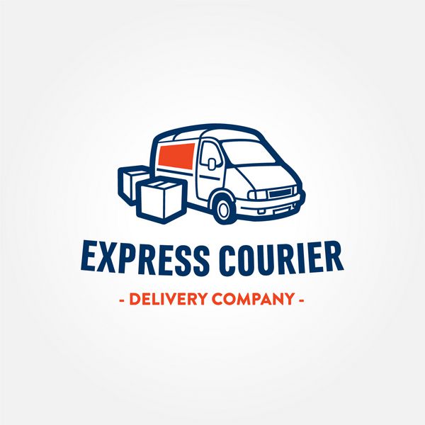 تصویر رترو کامیون و جعبه برای ایجاد نشان جالب آرم تمبر برای شرکت خدمات حمل و نقل پیک سریع