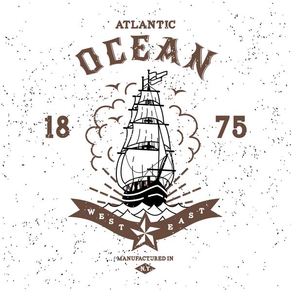 برچسب قدیمی اقیانوس اطلس چاپ تی شرت