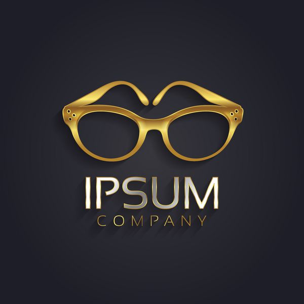 نماد عینک زیبا وکتور گرافیکی برای شرکت شما به رنگ طلایی با نمونه متن نقره ای