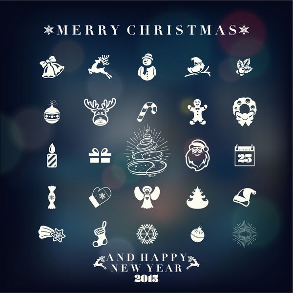 مجموعه تزیینات کریسمس و سال نو با عناصر نمادها و نمادها