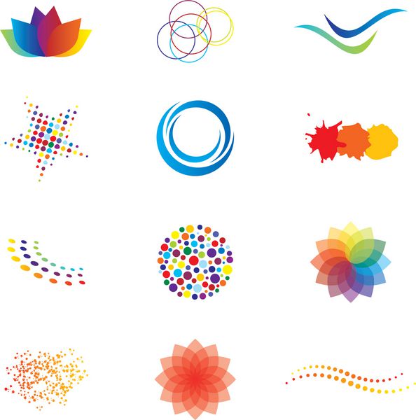 عناصر طراحی هویت برند رنگارنگ نمادهای وکتور و نمادهایی مانند لوگو