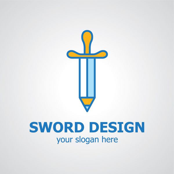 الگوی لوگوی وکتور شمشیر به عنوان مداد ایده نماد برای برند استودیو طراحی