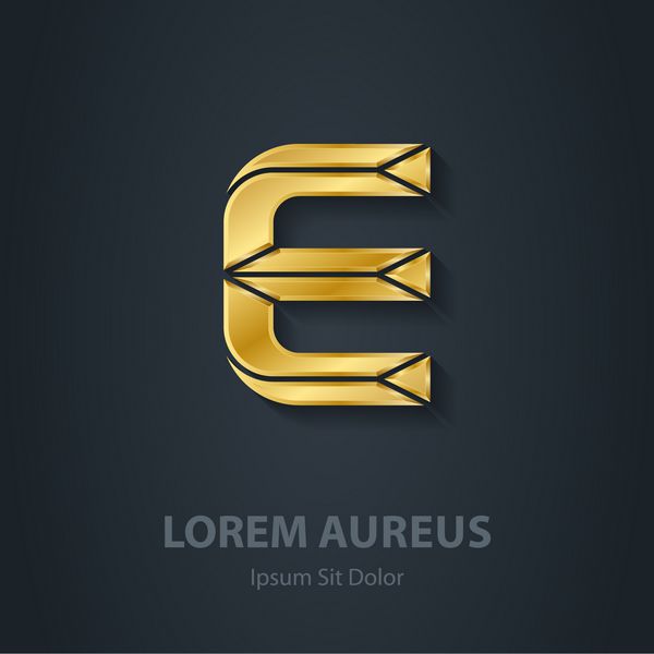 حرف e وکتور فونت طلایی زیبا الگوی لوگوی شرکت عنصر یا نماد طراحی