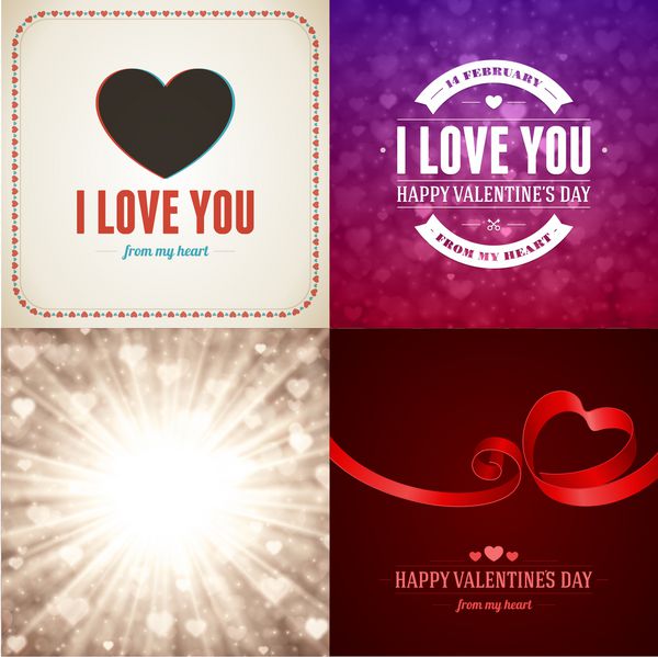 مجموعه ای از پس زمینه روز مبارک با الگوی طراحی قلب برای کارت تبریک بنر دعوت نامه یا پوستر وکتور
