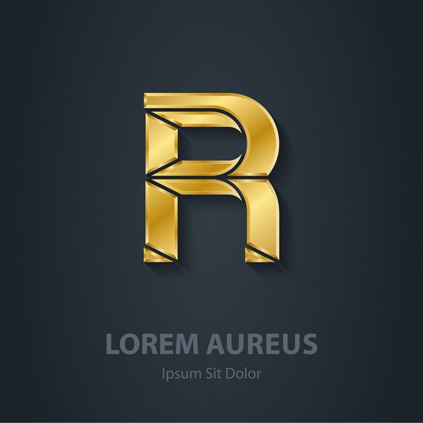 حرف r وکتور فونت طلایی زیبا الگوی لوگوی شرکت عنصر یا نماد طراحی
