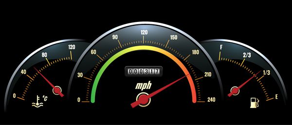 وکتور پانل سرعت سنج نمایش دمای صفحه سیاه سرعت و سوخت با مقیاس های رنگی روشن وکتور
