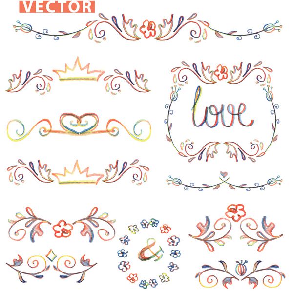مجموعه دکور گل ابله رنگی آبرنگطراحی با مداد طراحی شده برای الگوی طراحیدعوتنامهکارت قابحاشیهوکتور عشق برای عروسی روز تعطیلات عید پاک تولد