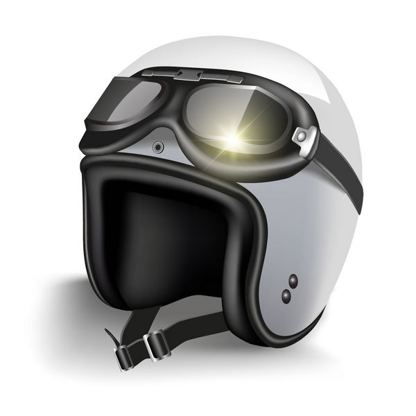 کلاه ایمنی موتور سیکلت رترو با عینک جدا شده روی سفید وکتور