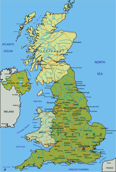 نقشه سیاسی قابل ویرایش بسیار دقیق با لایه های جدا شده انگلستان