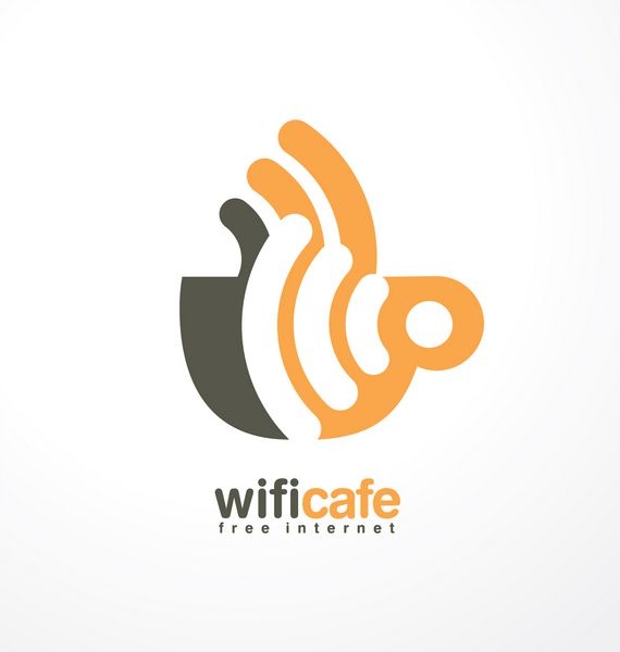 فنجان قهوه با علامت wifi در منفی sp الگوی طراحی لوگوی خلاقانه برای کافه یا رستوران طرح نماد منحصر به فرد تم آیکون شرکتی