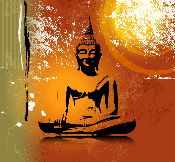 شبح بودا در موقعیت نیلوفر آبی در برابر پس زمینه رنگارنگ گرانج
