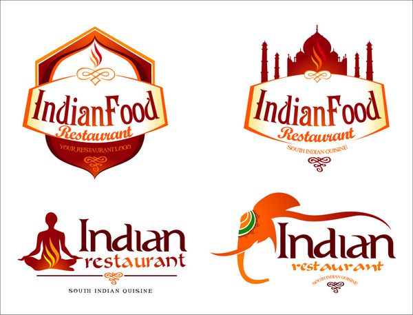 لوگوی غذای هندی الگوی وکتور لوگوی خلاقانه رستوران عناصر برند غذای هندی